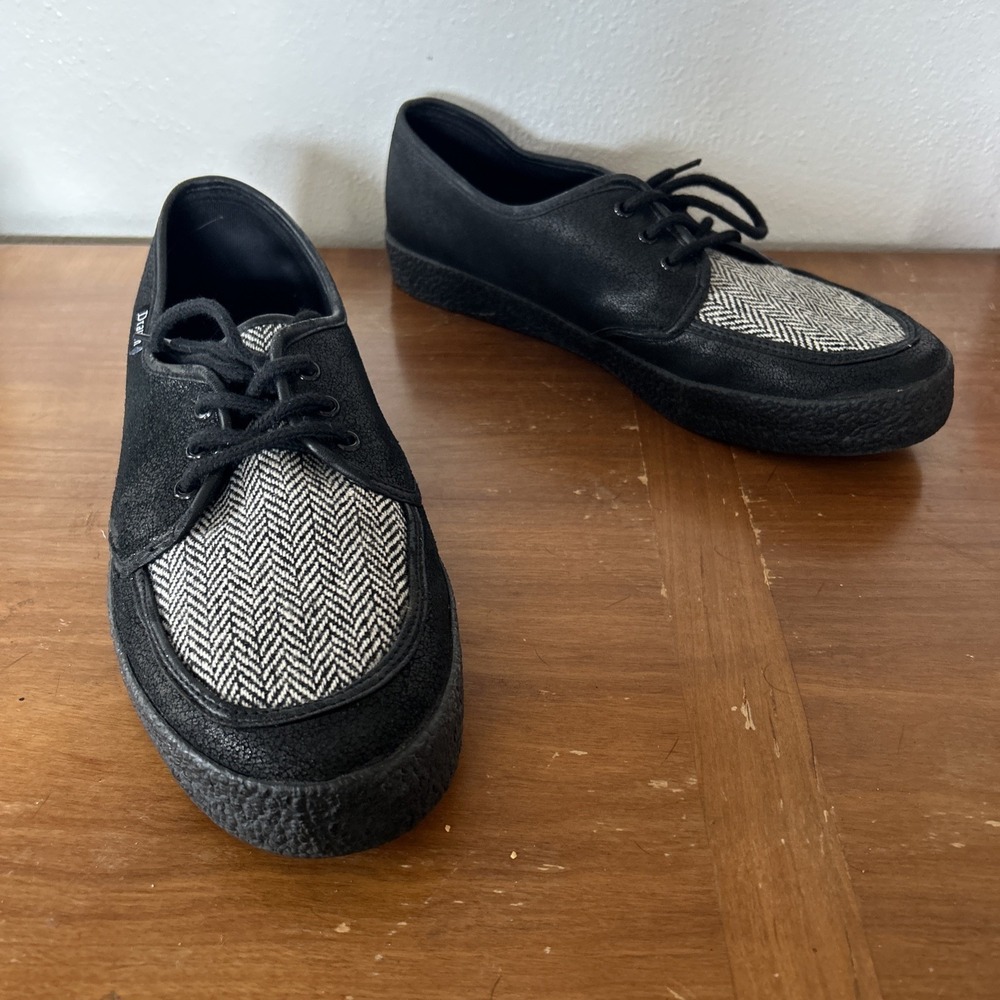 Draven Shoes Men's Skater Lace Sneaker Trainer Shoes Black Herringbone Rare 10